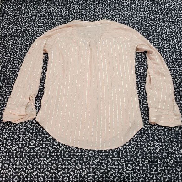 Express Blush Pink Shimmer Striped Business Dressy Loose Fit Flowy Blouse Tunic - Picture 3 of 6